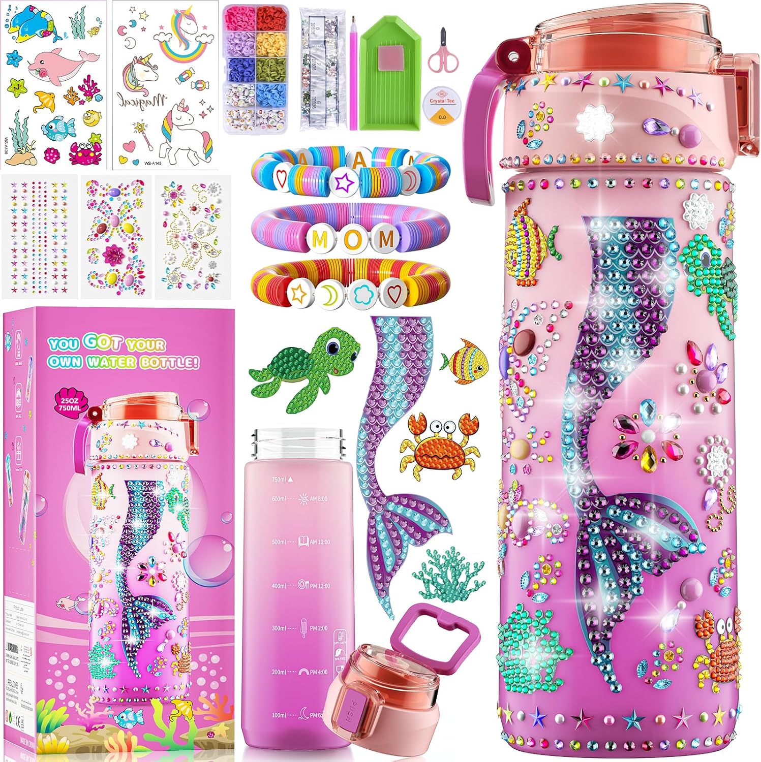 Decorate Your Own Water Bottle Kits for Girls, Mermaid Painting Diamond Art & Bracelet Making Kit for Girls, Crafts for Ki...