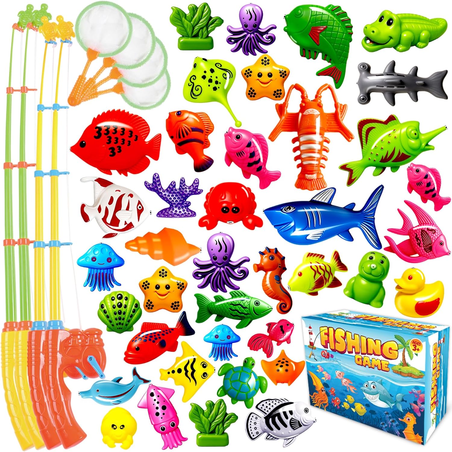 CozyBomB™ Magnetic Fishing Toys Game Set for Kids | Water Table Bathtub Kiddie Pool Party & Pole Rod Net, Plastic Floating...