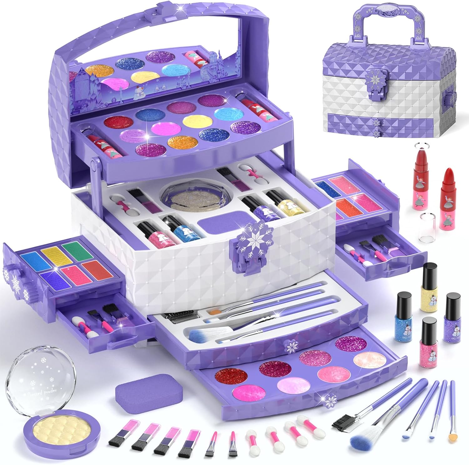 PERRYHOME Kids Makeup Set for Girl 56 Pcs Washable Real Cosmetic, Non-Toxic Frozen Toys Toddler Makeup Kit, Frozen Princes...