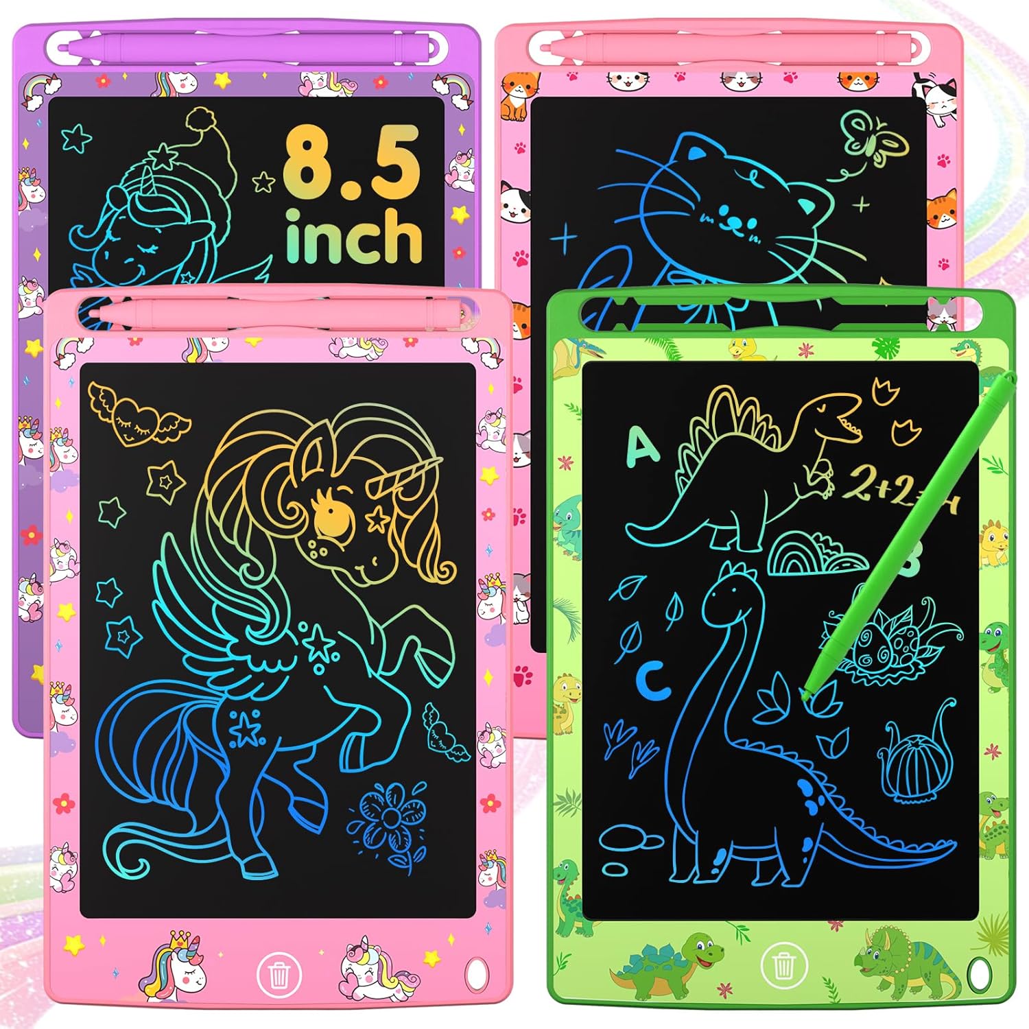 4 Pack LCD Writing Tablet for Kids, 8.5 Inch Colorful Doodle Board Drawing Pad, Educational Learning Travel Toys Birthday ...