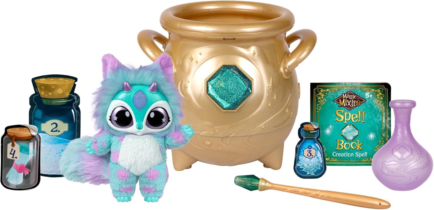 Magic Mixies - Magical Real Misting Gold Cauldron with 8 Inch Non-Electronic Plush Toy. Follow The Spell Book Add The Magi...