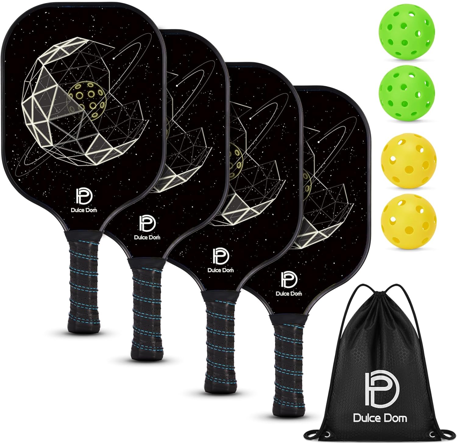 DULCE DOM Pickleball Paddles Set of 2/4 - USAPA Approved, Fiberglass Surface Pickleball Racket with 4 Indoor Outdoor Pickl...