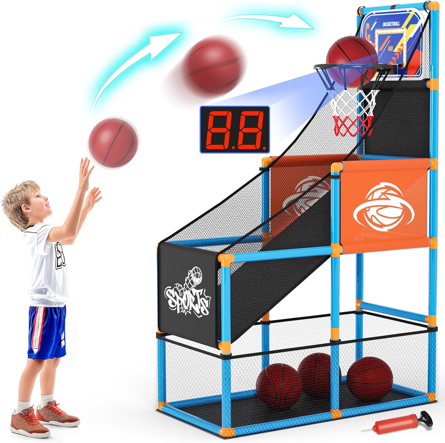 Arcade Basketball Game Set Boy Toys: Indoor Basketball Hoop with 4 Balls Outdoor Sports Toy for Kids 3-12 Years Old Adjust...