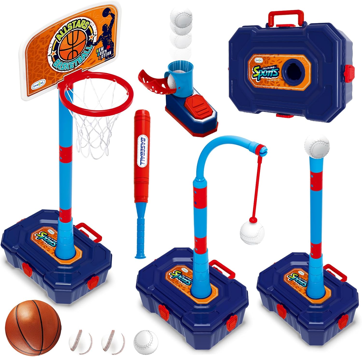 4 in 1 Basketball Hoop for Kids 1-3, 3-5, Toddler Basketball Goal and T Ball Set, Adjustable Basketball Hoop, Indoor Outdo...