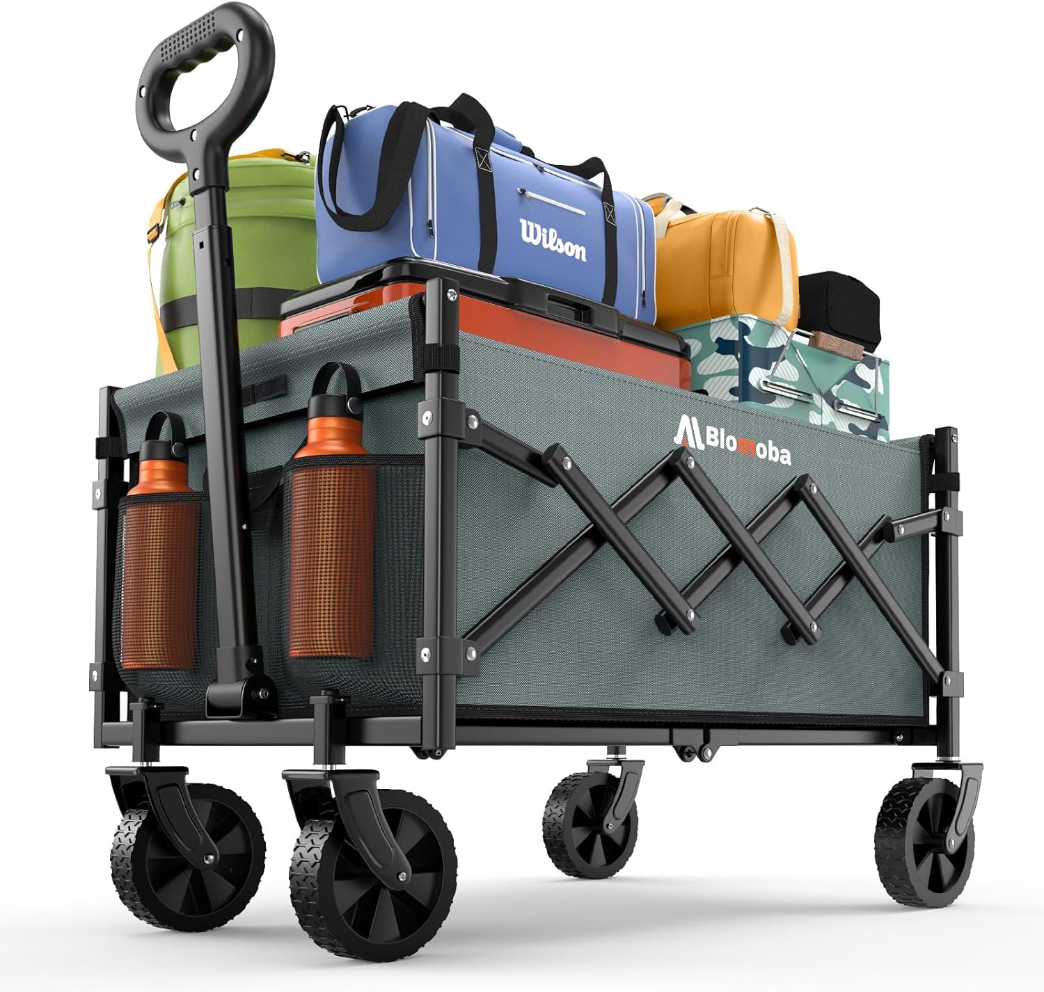 Collapsible Wagon with Wheels, 220 lbs Wagons Carts Foldable Wagon Cart with Flexible Handle, Lightweight Portable Folding...