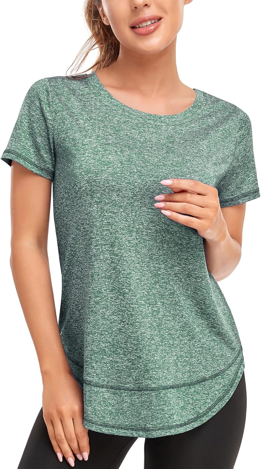 Abrooical Women's Short Sleeve Workout Shirts Crewneck Sports Yoga Running Dry Fit Tops Side Split Tee