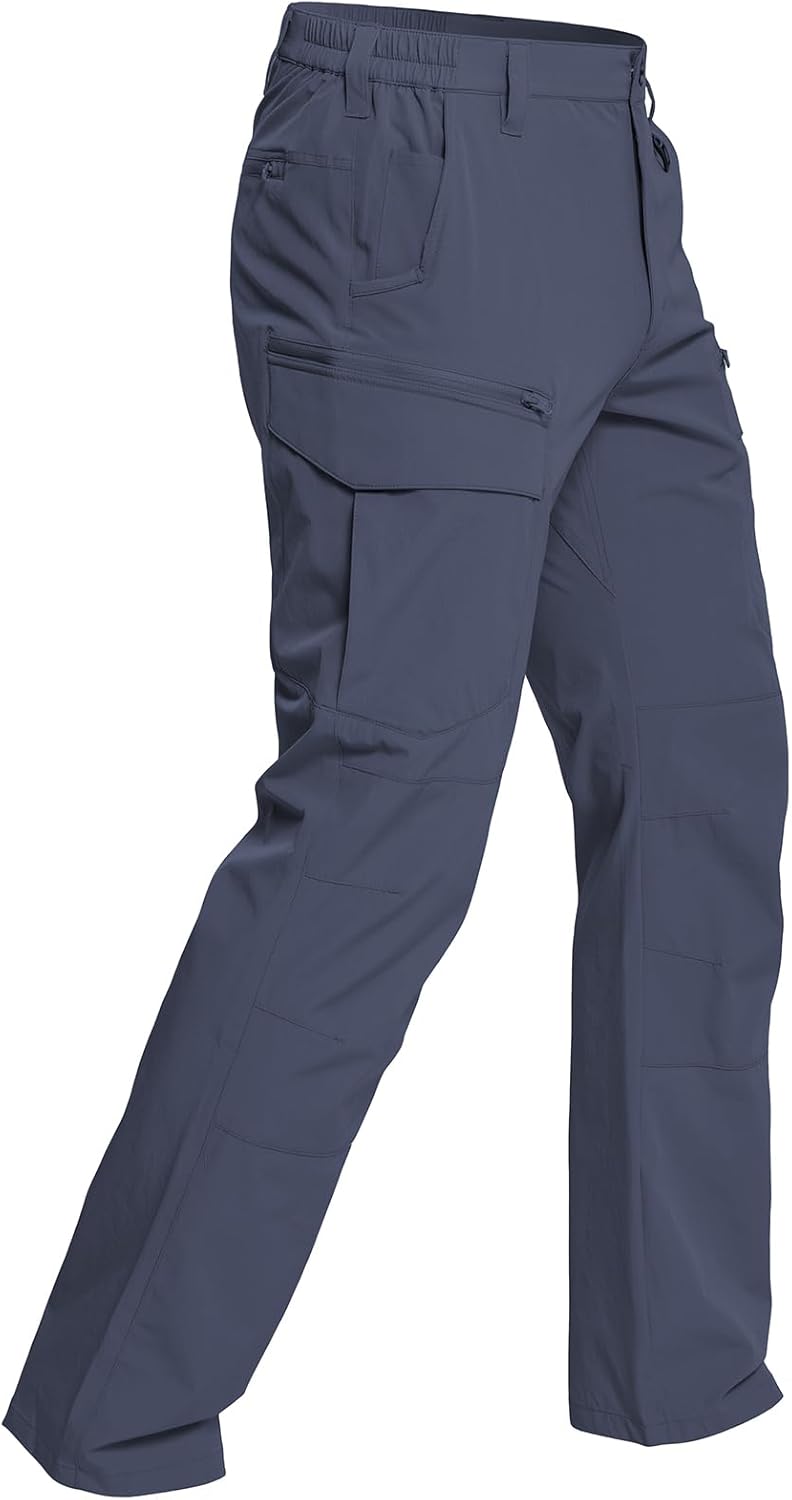 CARWORNIC Men's Quick Dry Tactical Hiking Pants Flex Water Resistant Lightweight Outdoor Fishing Cargo Work Pants 9 Pockets