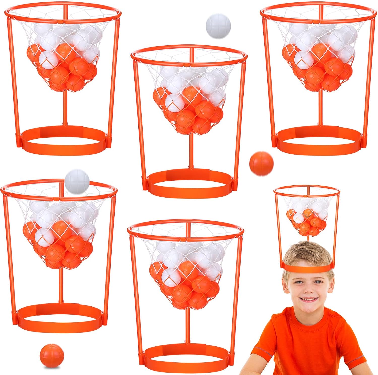 Head Hoop Basketball Party Game Set for Kid Adult Carnival Game Portable Adjustable Basket Net Headband with Balls for Bir...