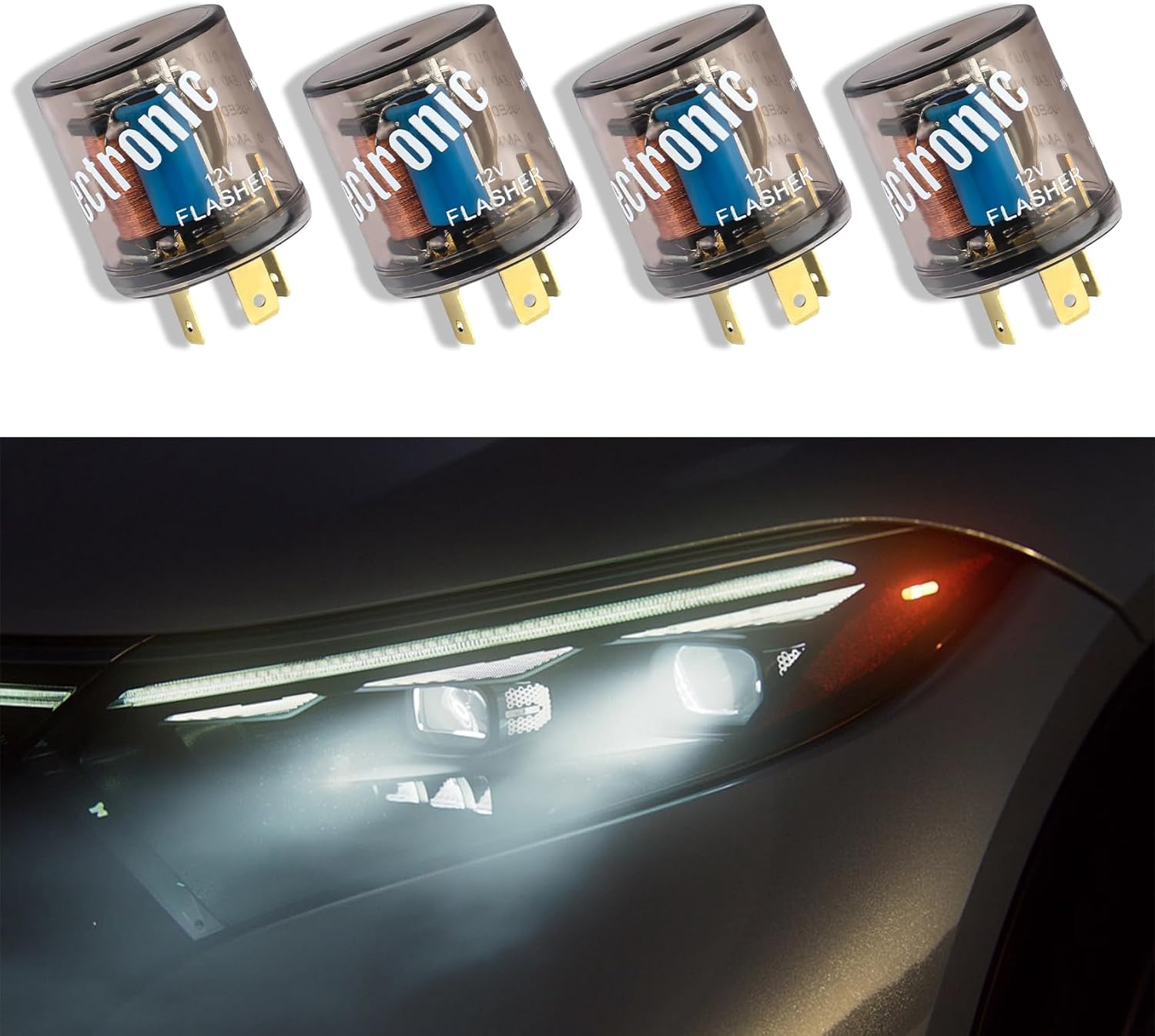 Lecctso 4 PCS 12V 3 Pin Electronic LED Flasher Relay LED Turn Signal Light Two Prong Round Heavy Duty 20 Amps Compatible A...