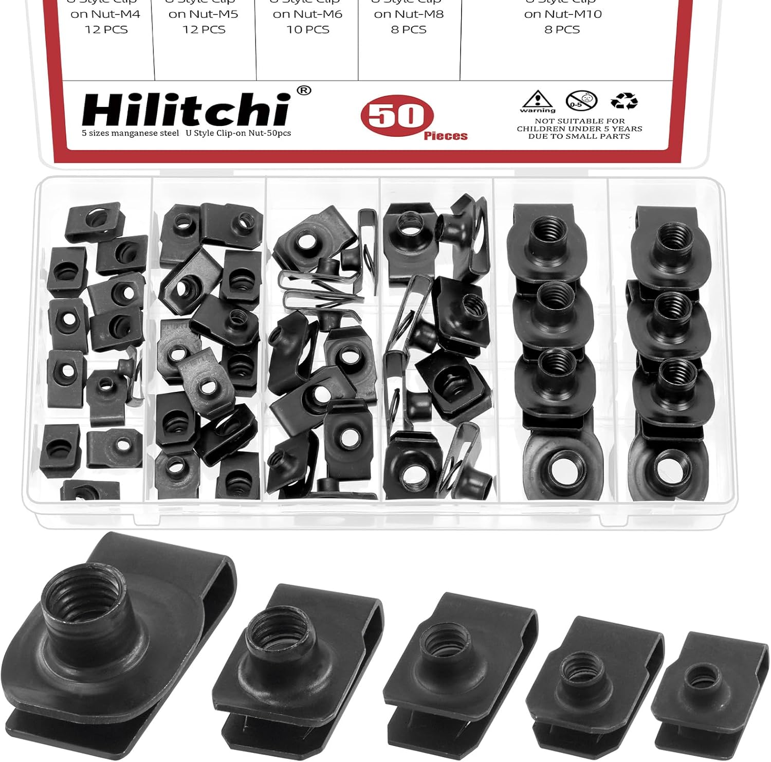 Hilitchi No.4 Black Auto Car U-Clip U Nut Kit Clip Nut Set for Dash Door Panel Interior, Automobile Motorcycle