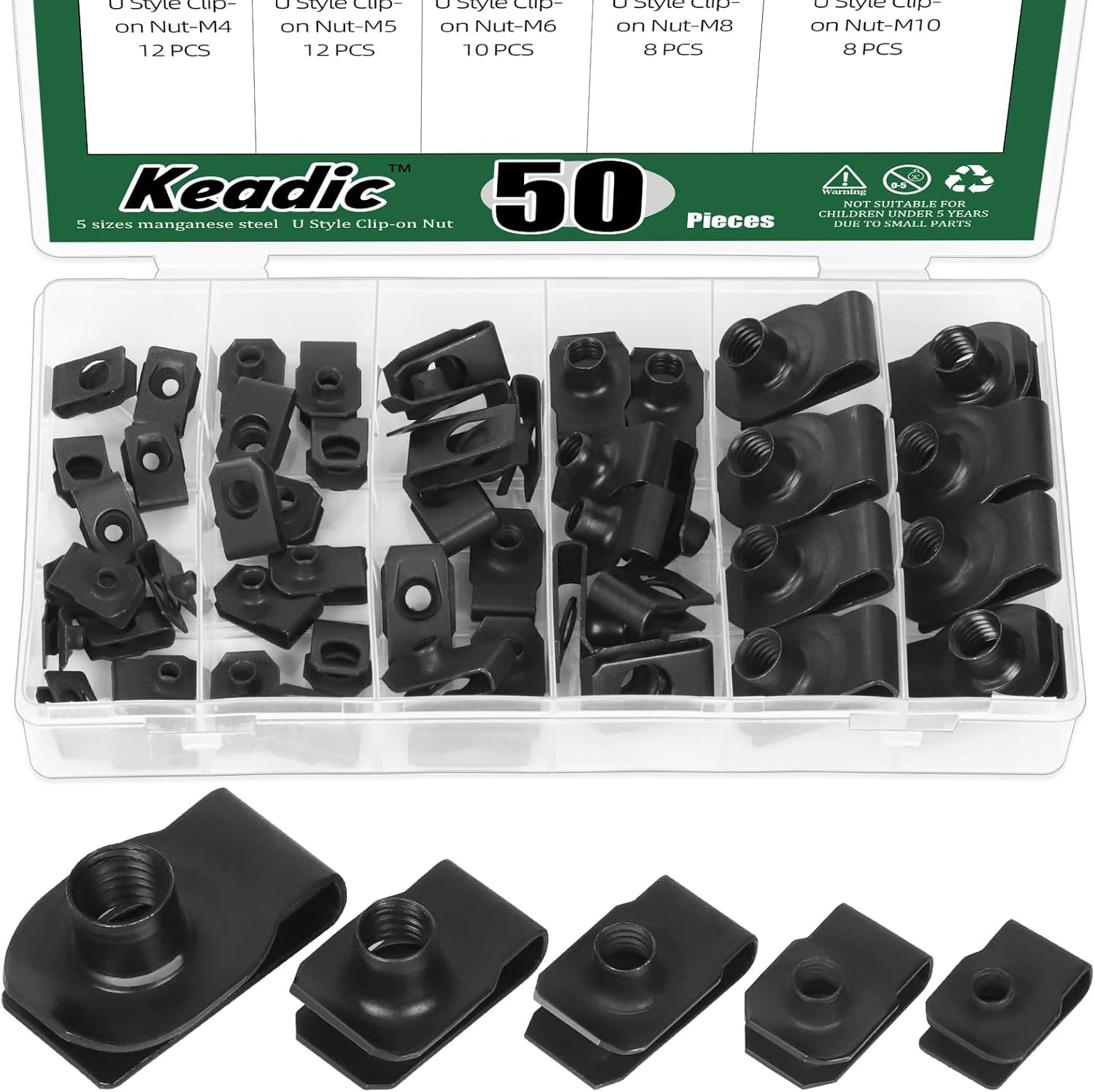 Keadic 54 PCE Auto Car U-Clip, U Nut Kit Clip Nut Set,U-Shaped Nut M4 M5 M6 M8, U-nut Clip Assortment Auto Car Speed Nuts ...