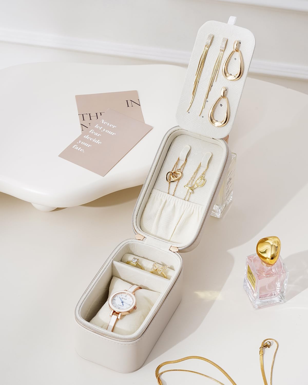 CASEGRACE Small Jewelry Travel Case,PU Leather Portable Mini Jewelry organizer Box for Necklace Rings Earrings Watch,The b...