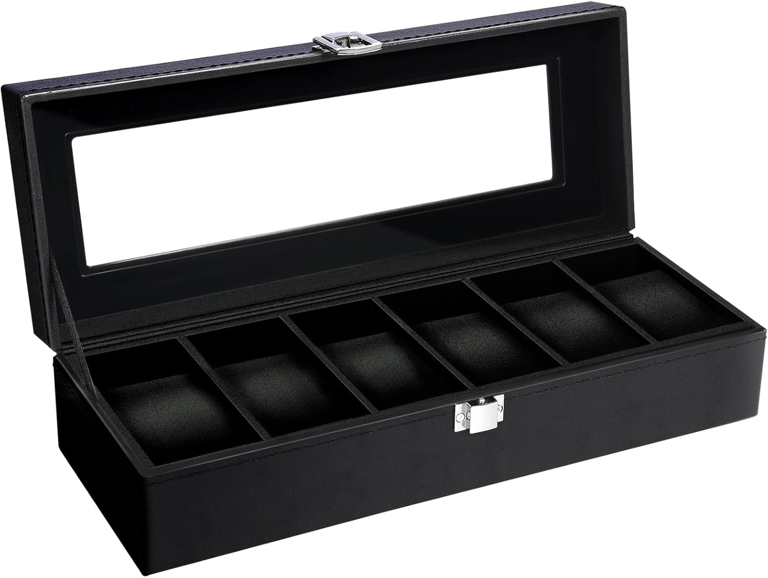 Uten Watch Box, 6 Slots Watch Case, Watch Organizer Jewelry Storage with Large Glass Lid, Black Lining, Watch Display Box ...