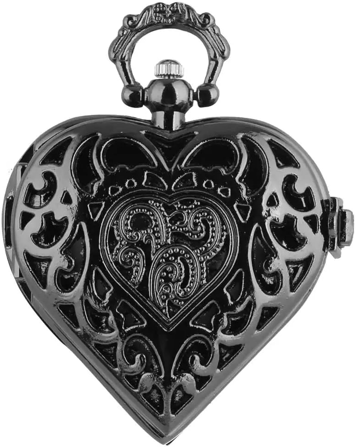 VIGOROSO Women's Pocket Watch, Analog Display, Quartz Movement, Silver Stainless Steel, Heart Pendant Necklace, Unisex Acc...