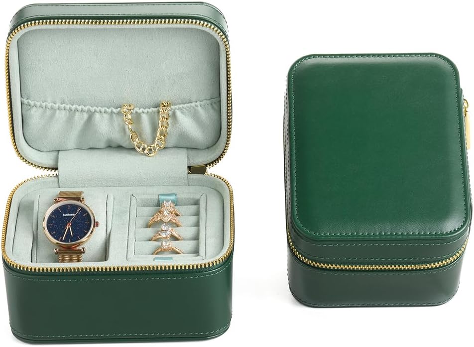 Watch Jewelry Travel Case for Men and Women, 1 Slot Watch Pouch with Jewelry Holder, Ring Necklace Earring Organizer for H...