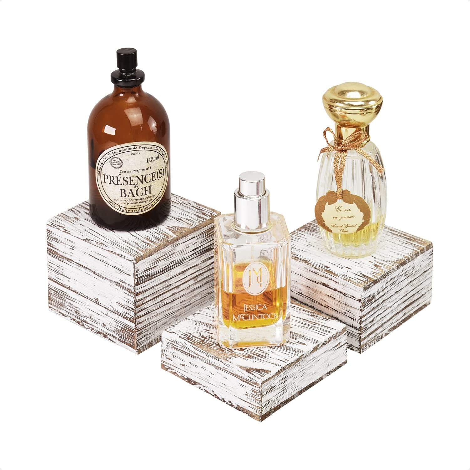 MOOCA Customizable Wooden Display Risers Set - 3 Different Height Stands for Jewelry, Watches, Cosmetics, and Accessory, W...