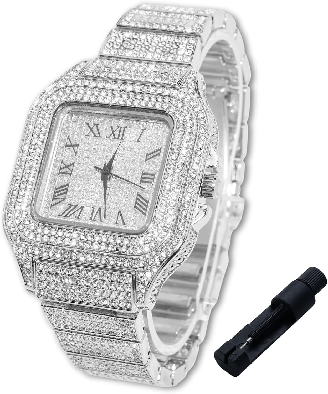 Halukakah Diamonds Watch Iced Out for Boy Teens Kids - 18K Real Gold/Platinum/Rhodium Black Plated,40mm Square Dial,Japane...