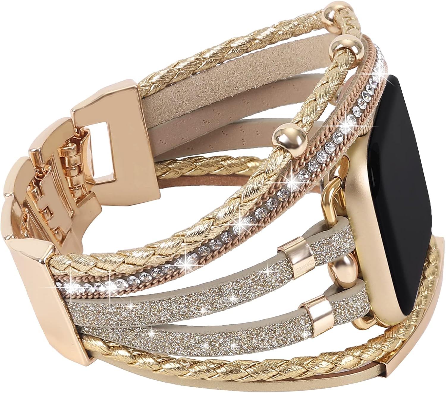 WONMILLE Posh Leather Bands Compatible with Apple Watch 41mm 40mm 38mm 45mm 44mm 42mm 49mm Women, Boho Bracelets Jewelry M...