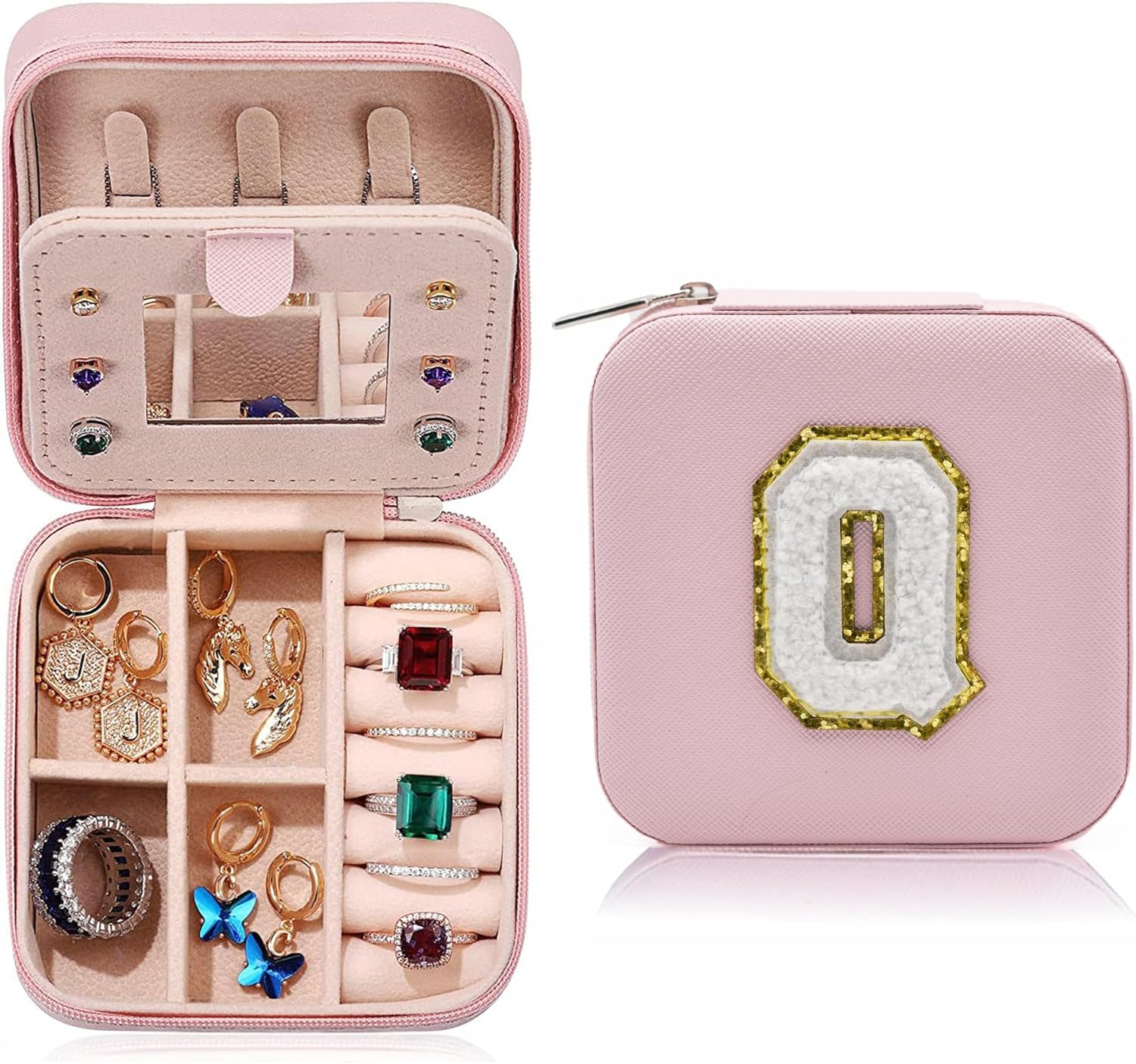 MODENGKONGJIAN Mini Jewelry Travel Case, PU Leather Organizer Box, Small Portable Jewellery Storage Holder for Womens Ring...