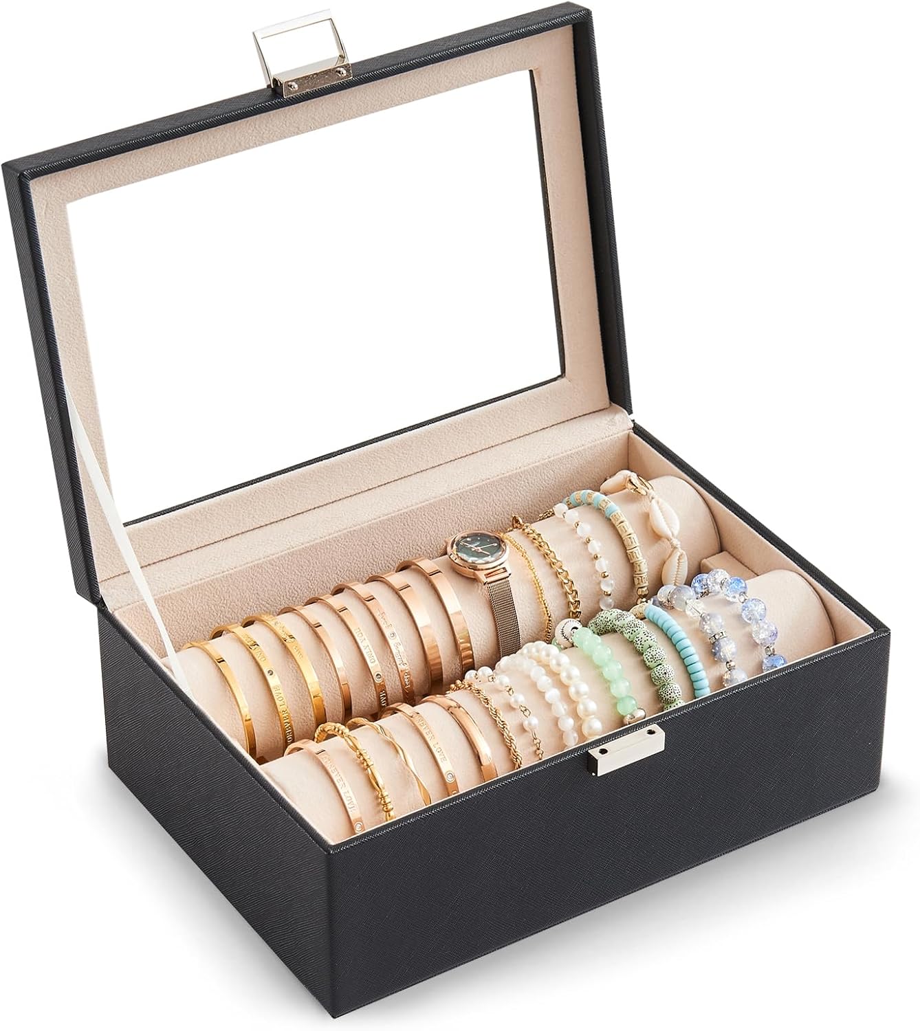 Lolalet Bracelet Display Holder with Rods for Bangles Watches, Clear Lid Jewelry Organizer Box Storage Case for Women Girl...