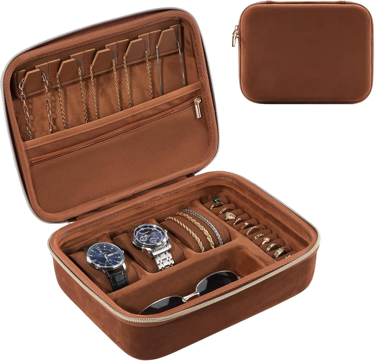 ProCase Mens Travel Jewelry Case, 3 Slots Watch Travel Case, Watch Accessories Carrying Case, Glasses Necklaces Rings Brac...