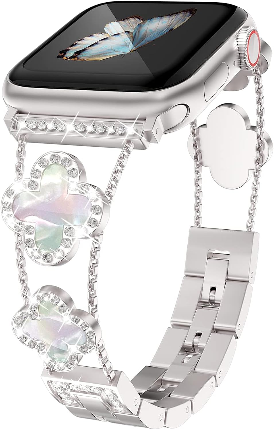 Musk-MSKR Diamond Metal Bands Add Sparkle to Your Watch For Apple Watch Series 10/9/8/7/6/5/4/3/2/1SE/Ultra Clover Simple ...
