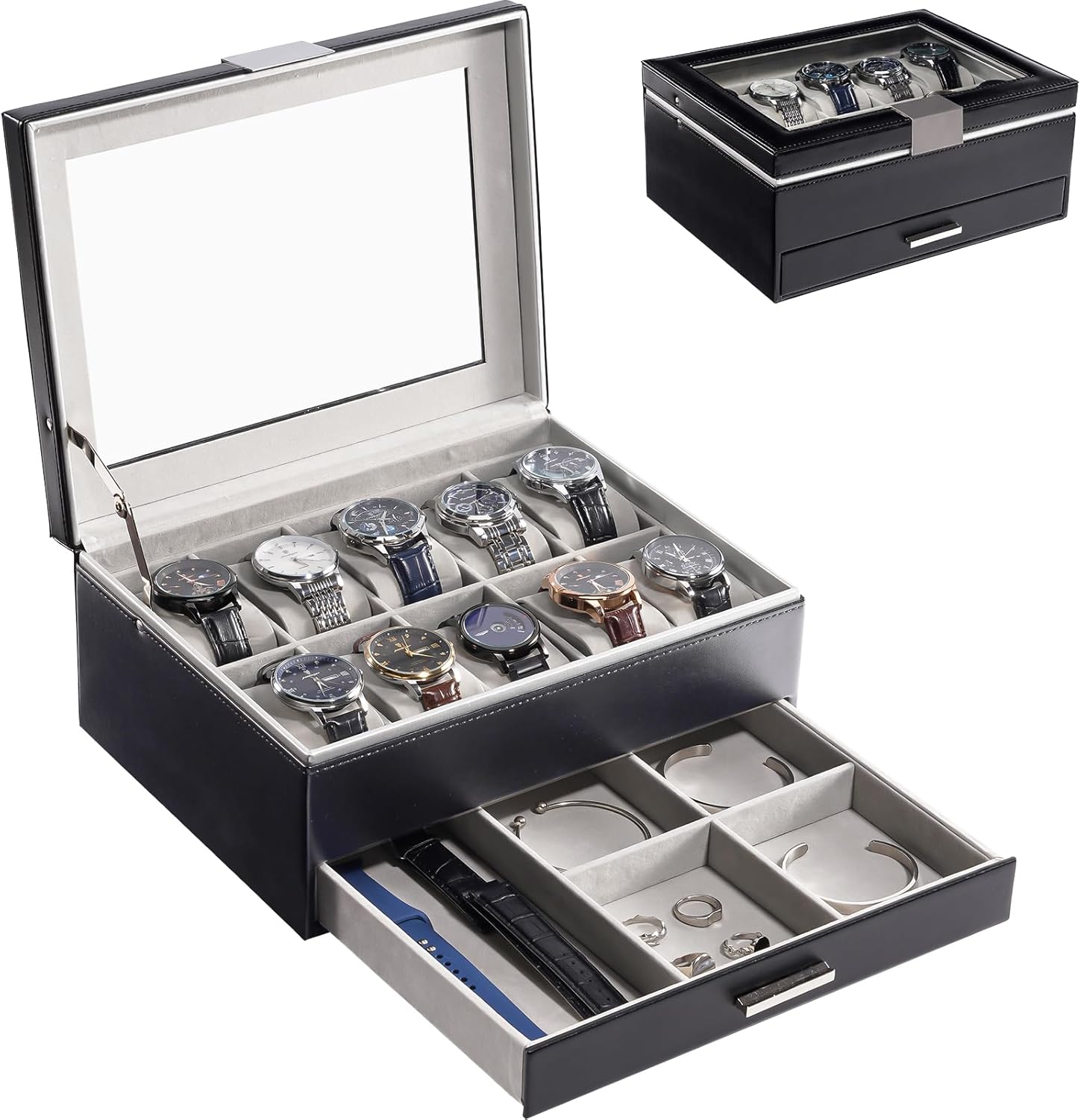 ProCase Watch Case for Women, 10 Slot Watch Display Case with Drawer, 2-Layer Womens Watch Box, 10 Watch Box Organizer, Je...