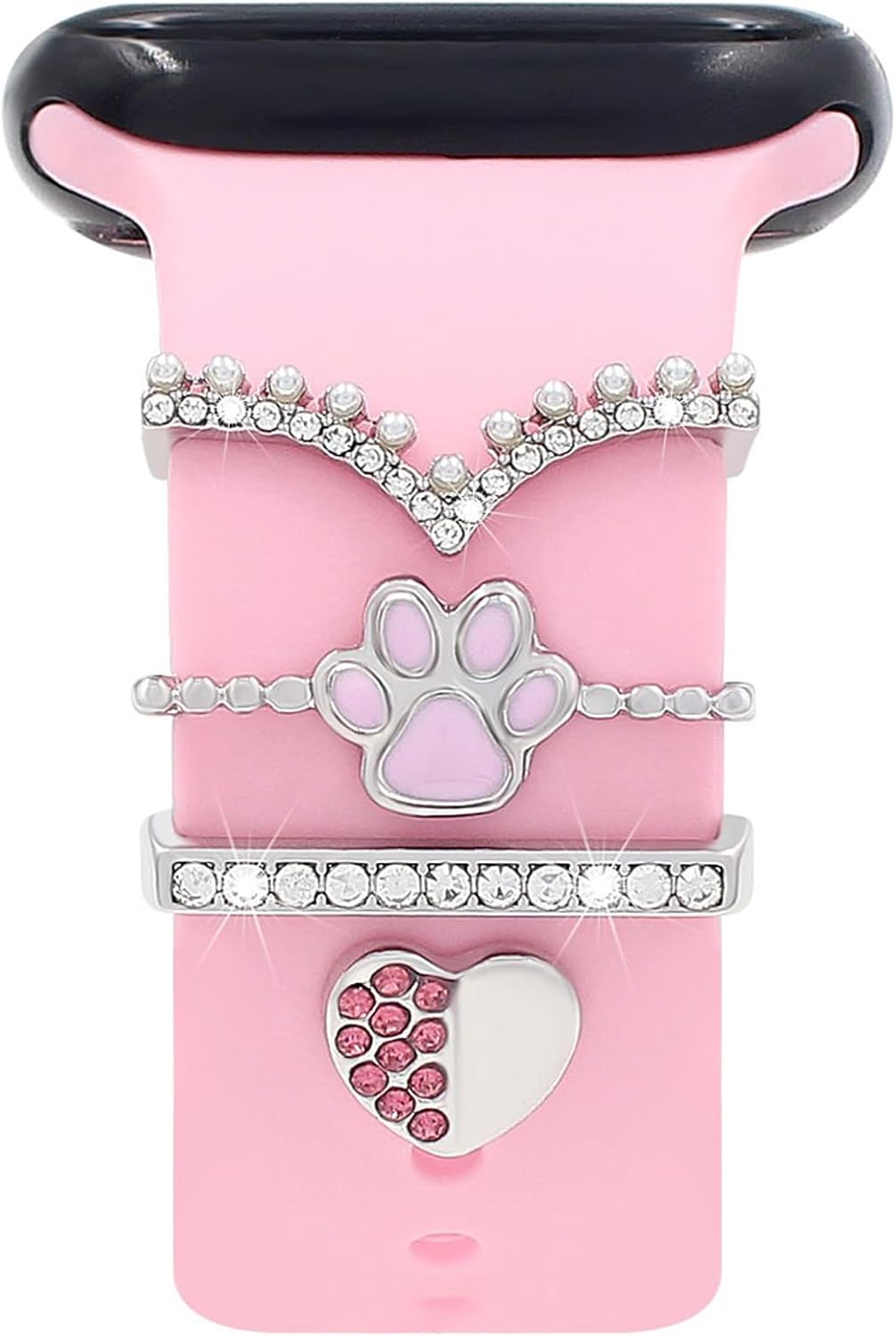 Watch Band Charms Set, Decorative Ring Loops Charms Compatible with Silicone Apple Watch Band 38 40 41 42 44 45 49mm, Chic...