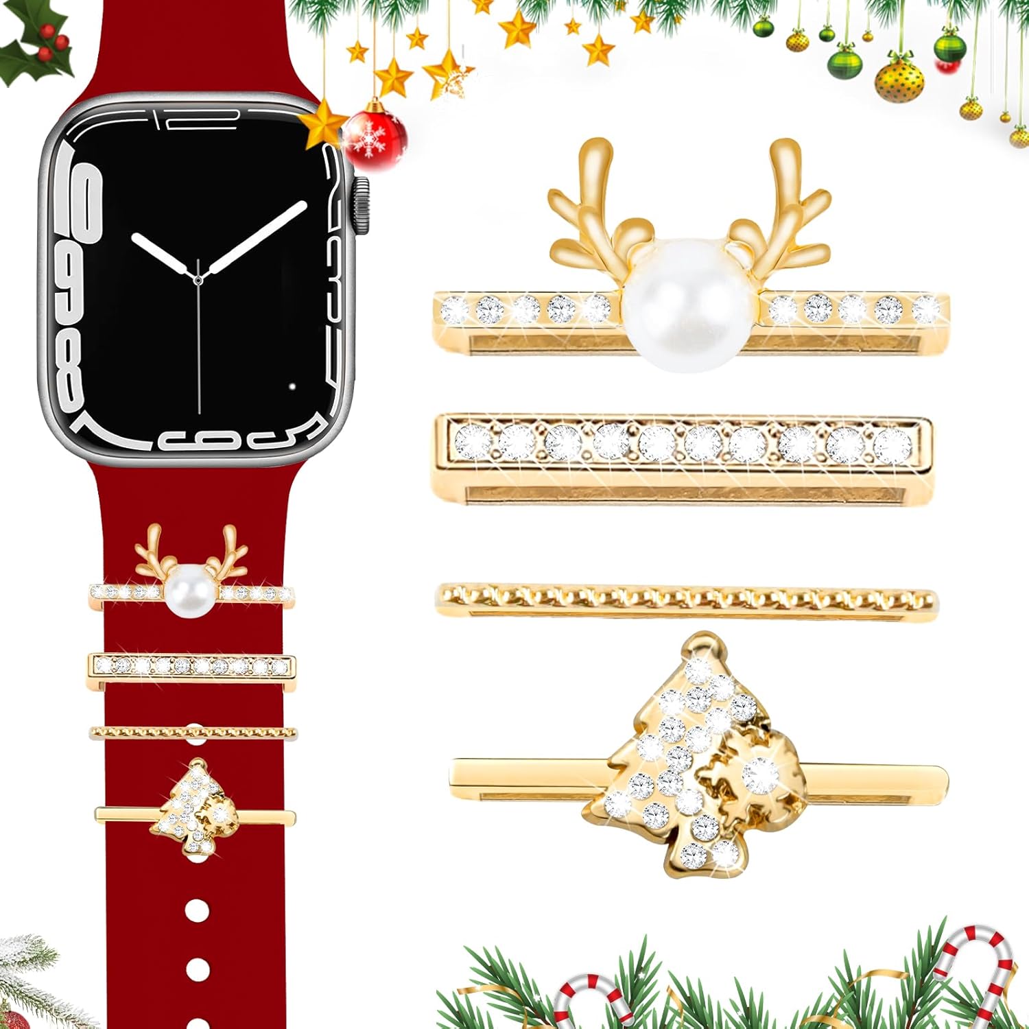 JR.DM Watch Band Charms with Decorative Bling Rings Loops, Compatible with Apple Watch 40mm 38mm 41mm 42mm 44mm 45mm 46mm ...