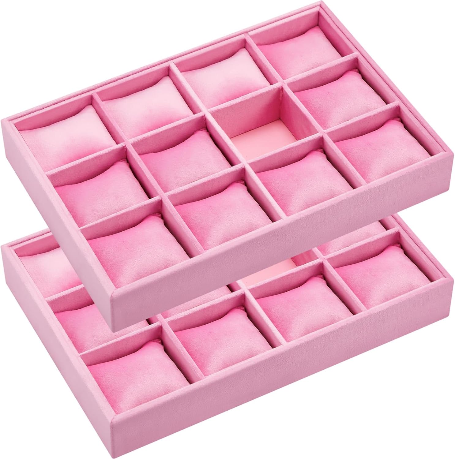 Henoyso 2 Pieces Velvet Watch Tray Jewelry Organizer 12 Grid Stackable Watch Bracelet Bangle Display Holder Adjustable Pillow