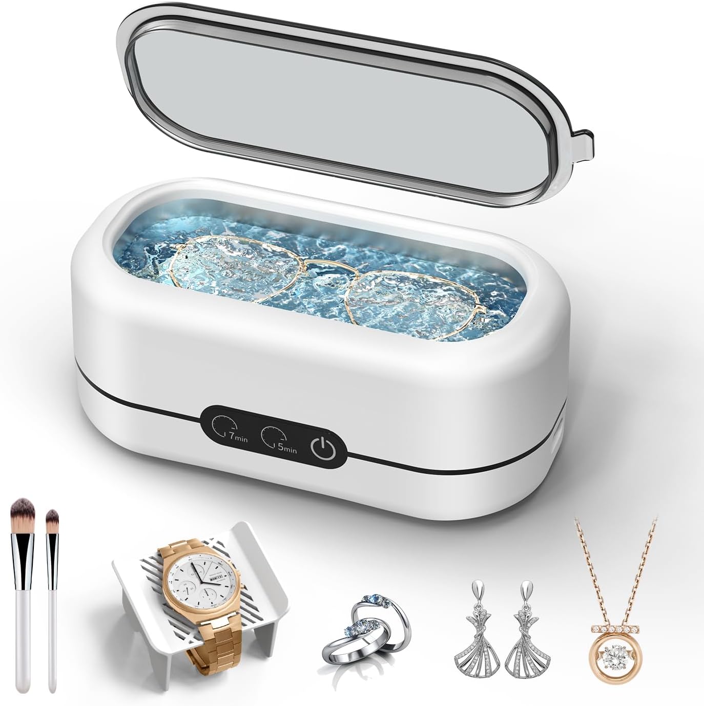 BYASKZIV Ultrasonic Jewelry Cleaner, 48KHz Ultrasonic Cleaner Machine for Jewelry, Eyeglasses, Rings, Watch Strap, Denture...