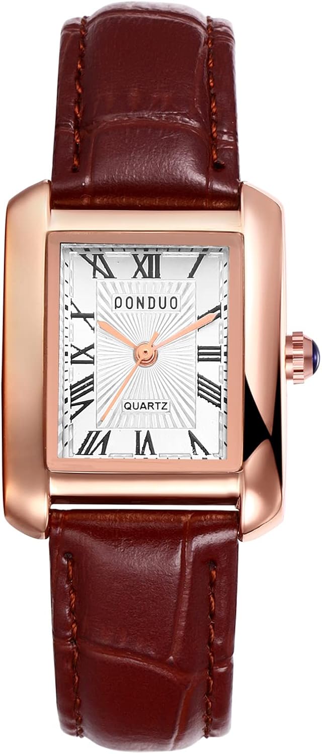 Lancardo Retro Vintage Square Quartz Analog Watch Silver Tone Case Crocodile Pattern Brown Leather Business Casual Dress W...