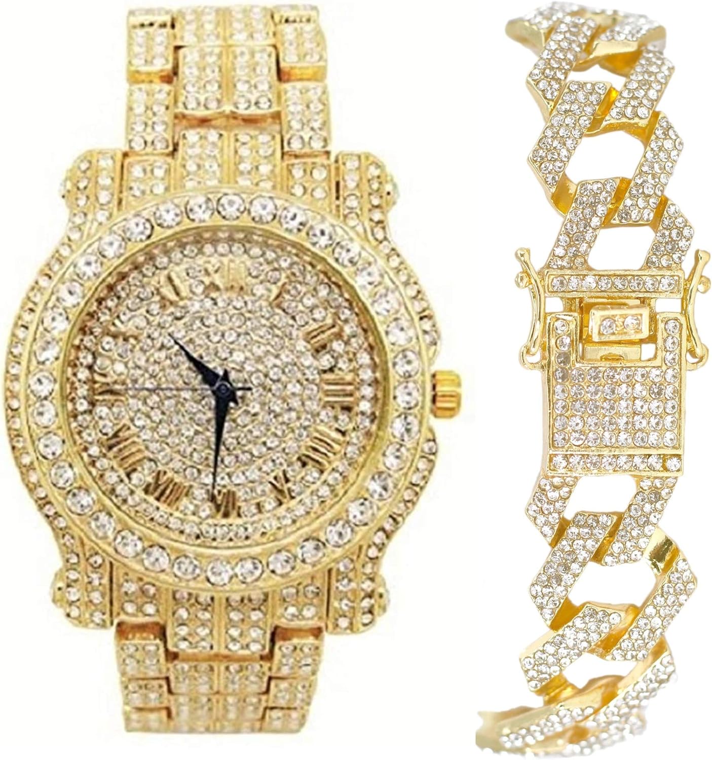 Charles Raymond Bling-ed Out Silver Round Luxury Mens Watch w/Bling-ed Out Bracelet - L0504B