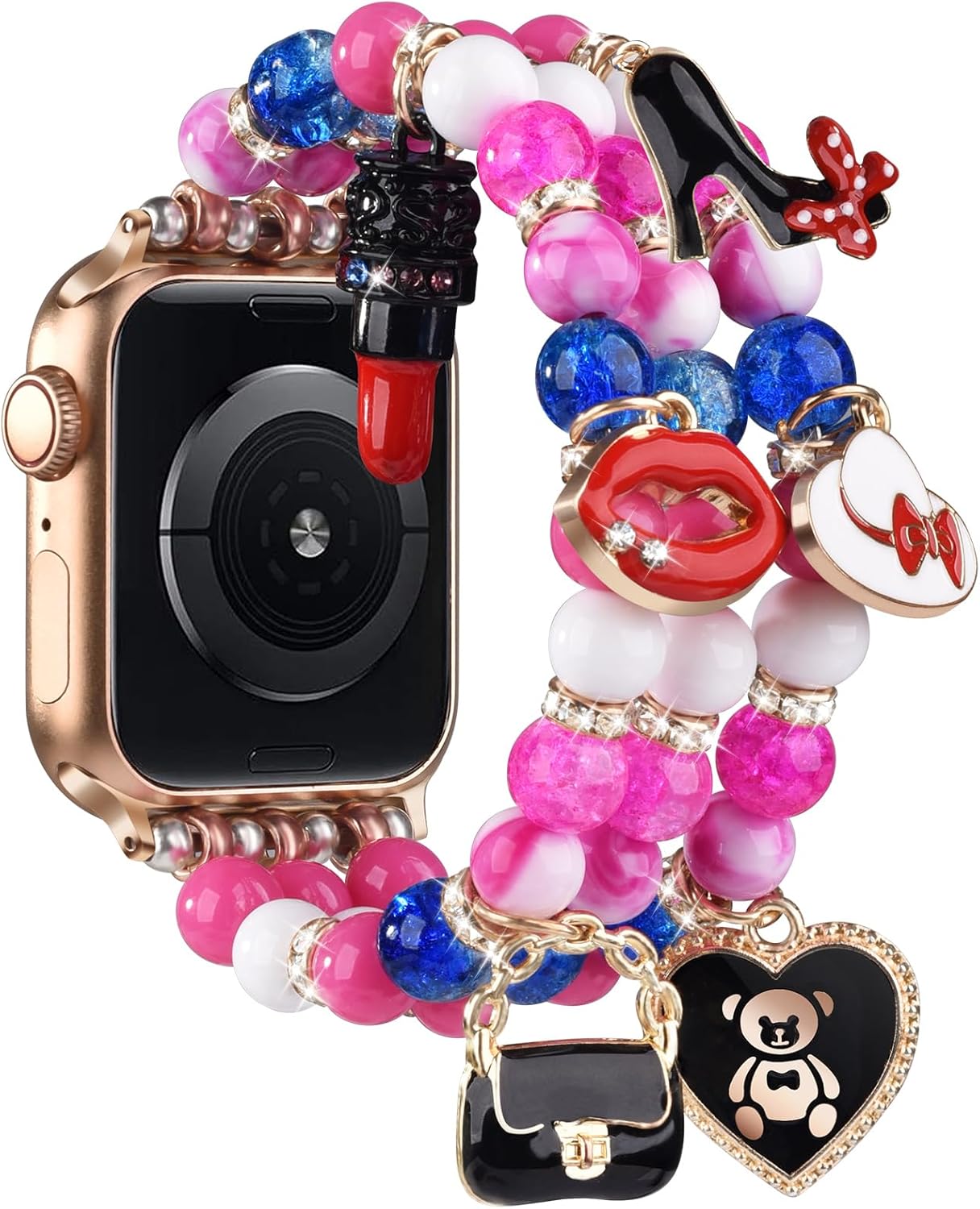 CAGOS Charm Bracelet Compatible with Apple Watch Bands Women, Pink Beaded Cute Kawaii Jewelry Dressy Stretchy Boho Straps ...