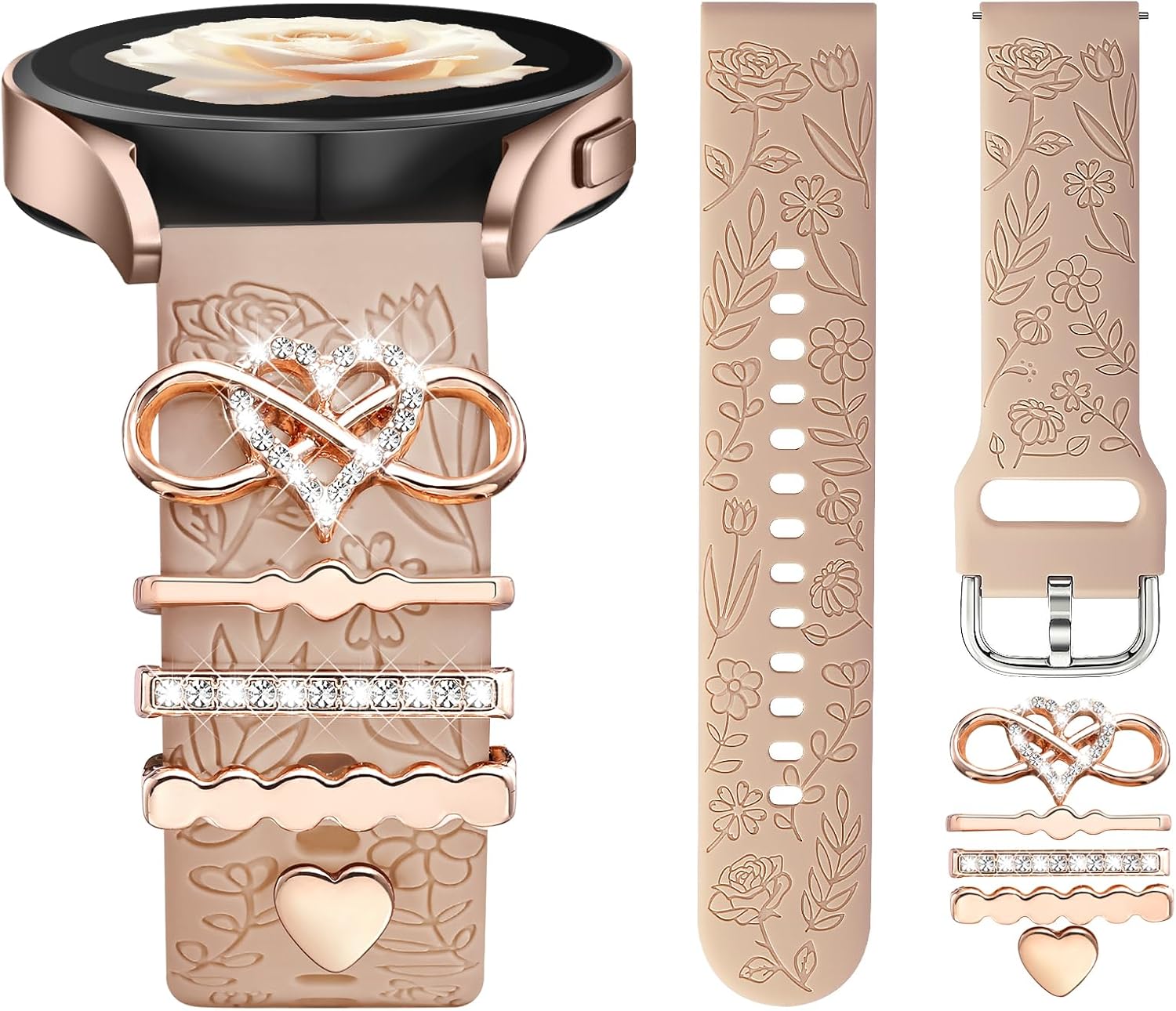 DaQin Flower Engraved Band Compatible with Samsung Galaxy Watch 7 Band/FE 6 5 4 40mm 44mm,Galaxy Active 2, 20mm Watch Band...