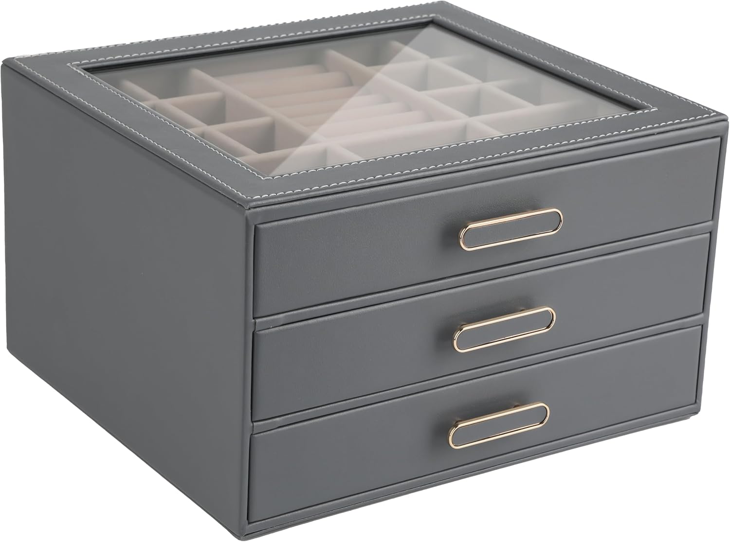 ASINGYER 3 Layer Jewelry Organizer Box with Glass Lids & 3 Drawers - Elegant Storage Solution for Necklace, Rings，Earring...