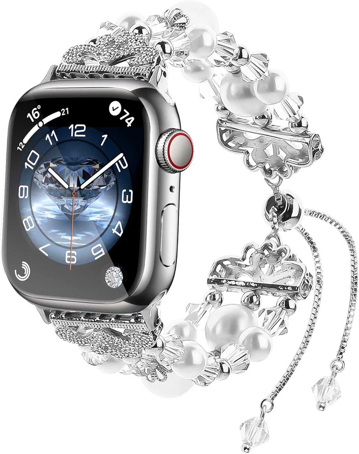 fohuas beaded Bracelet Band Compatible for Apple Watch 38mm 40mm 41mm 42mm 44mm 45mm 49mm, Adjustable Bling Crystal Pearl ...