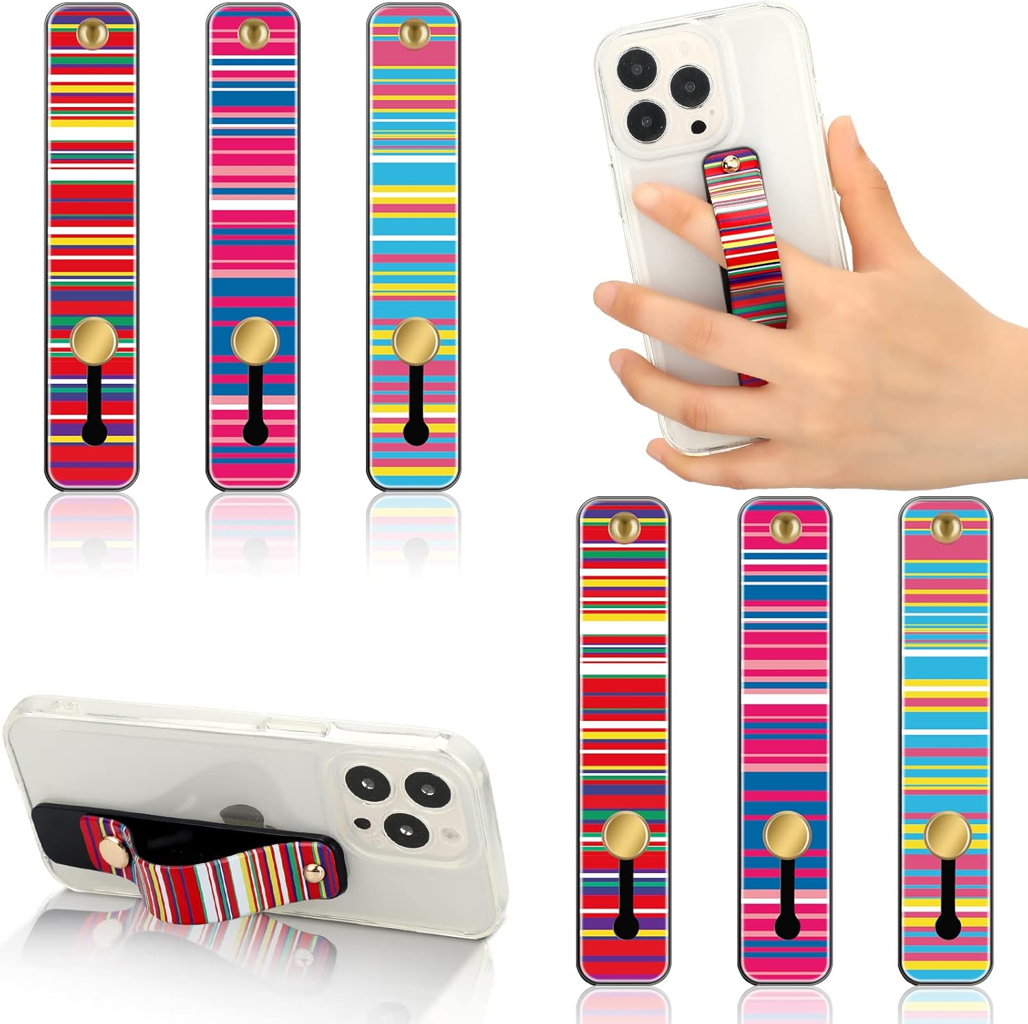 Weewooday 6 Pieces Phone Grip Holder Cell Phone Grip Strap Telescopic Finger Strap Stand Universal Finger Kickstand for Mo...