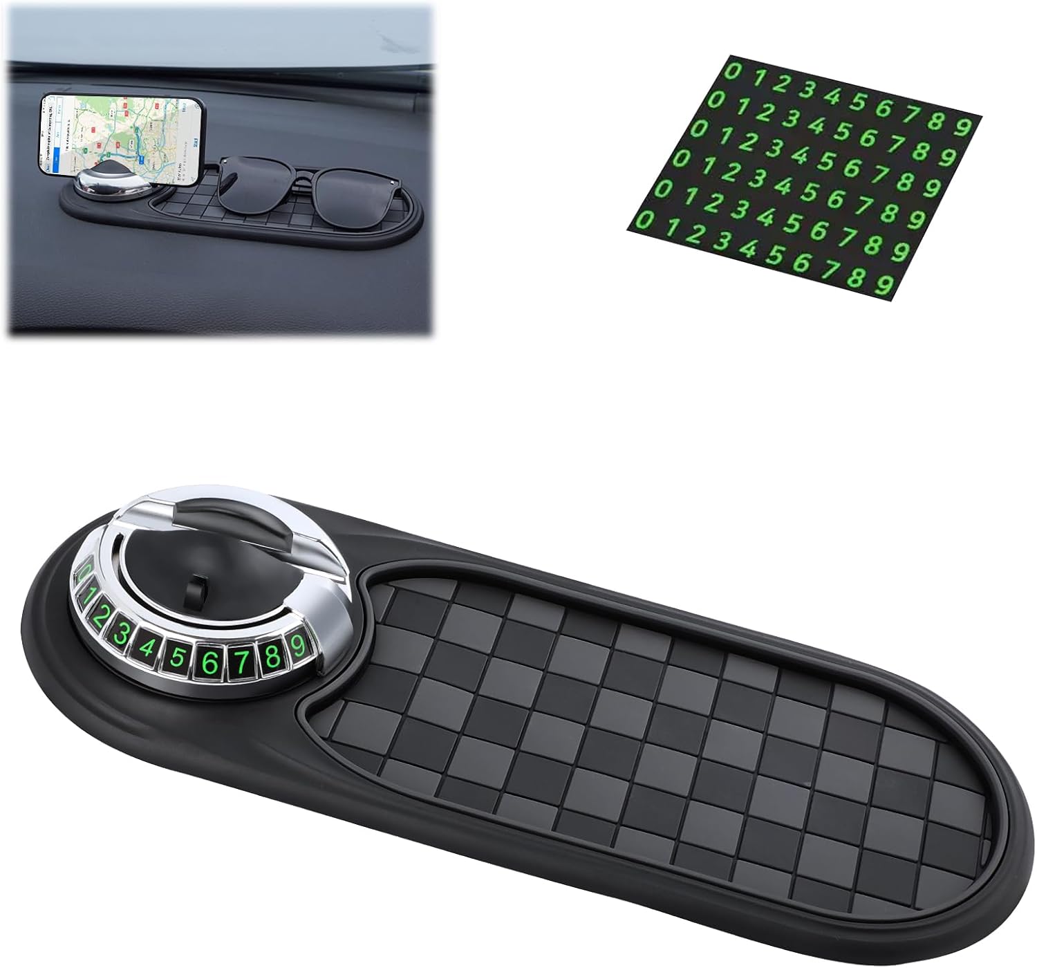 Multifunction Car Anti-Slip Mat Auto Phone Holder, Rotatable Anti Skid Car Dashboard Pad with Temporary Parking Numbe, Uni...