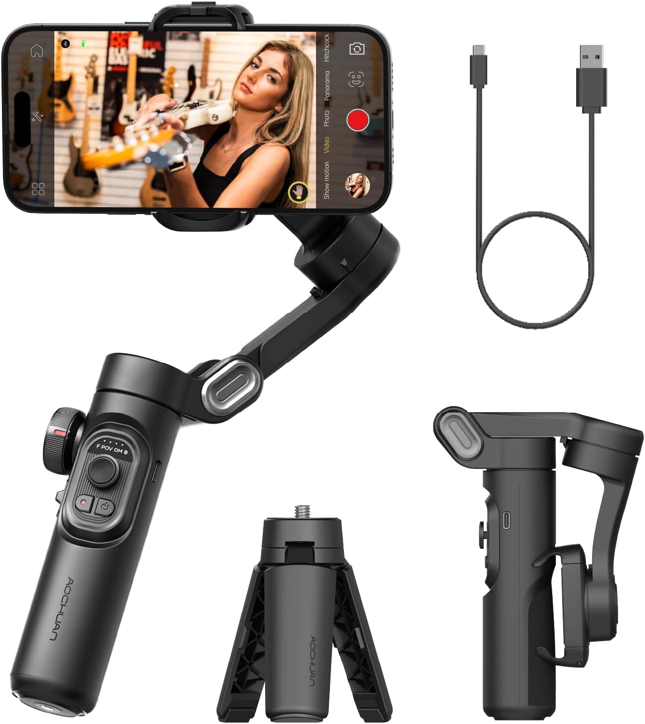 AOCHUAN Phone Gimbal Stabilizer 3-Axis Smartphone Foldable Handheld Gimbal for iPhone with Focus Wheel TikTok YouTube Vlog...