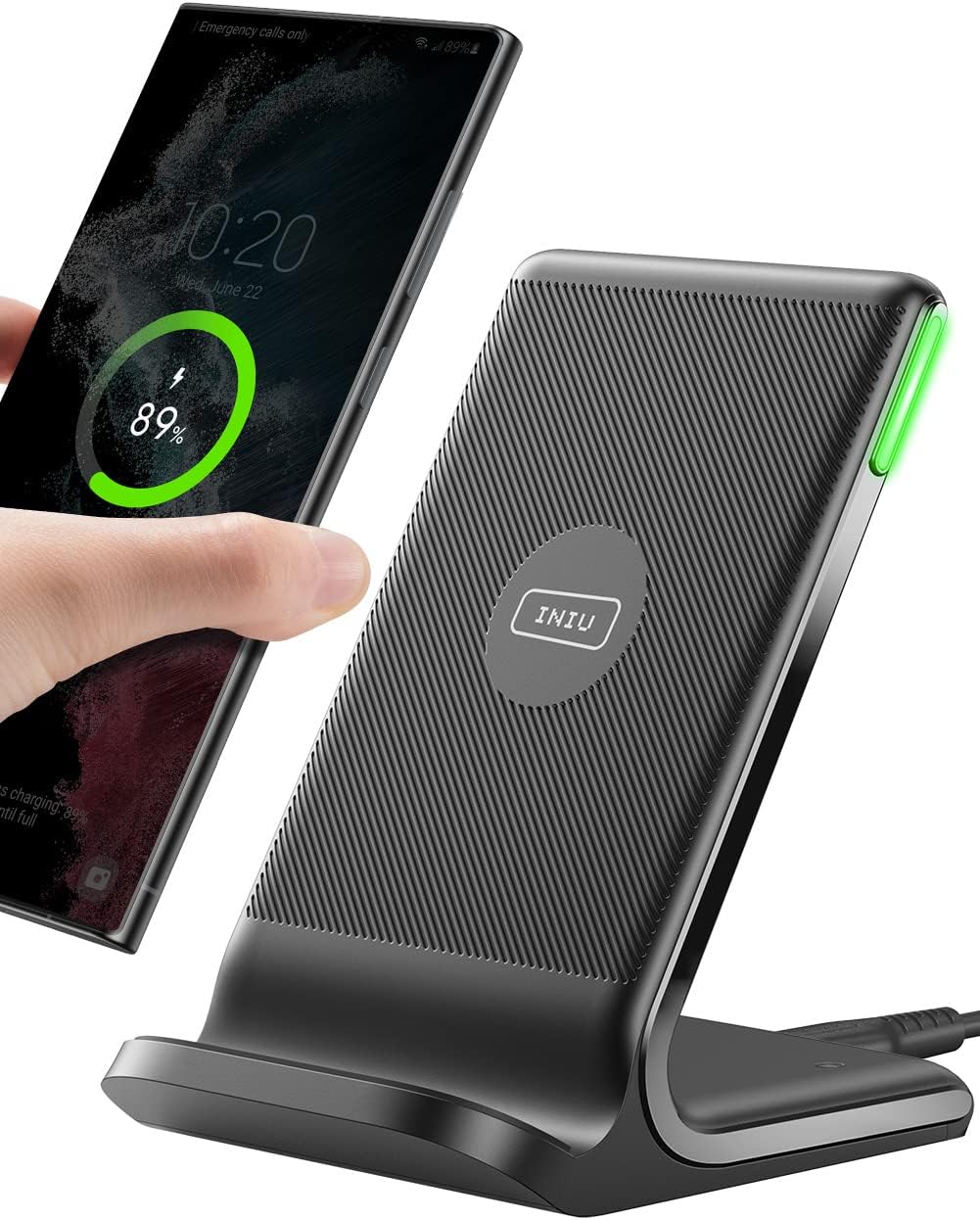 INIU Wireless Charger, 15W Fast Qi Certified Wireless Charging Station with Sleep-Friendly Adaptive Light Compatible with ...