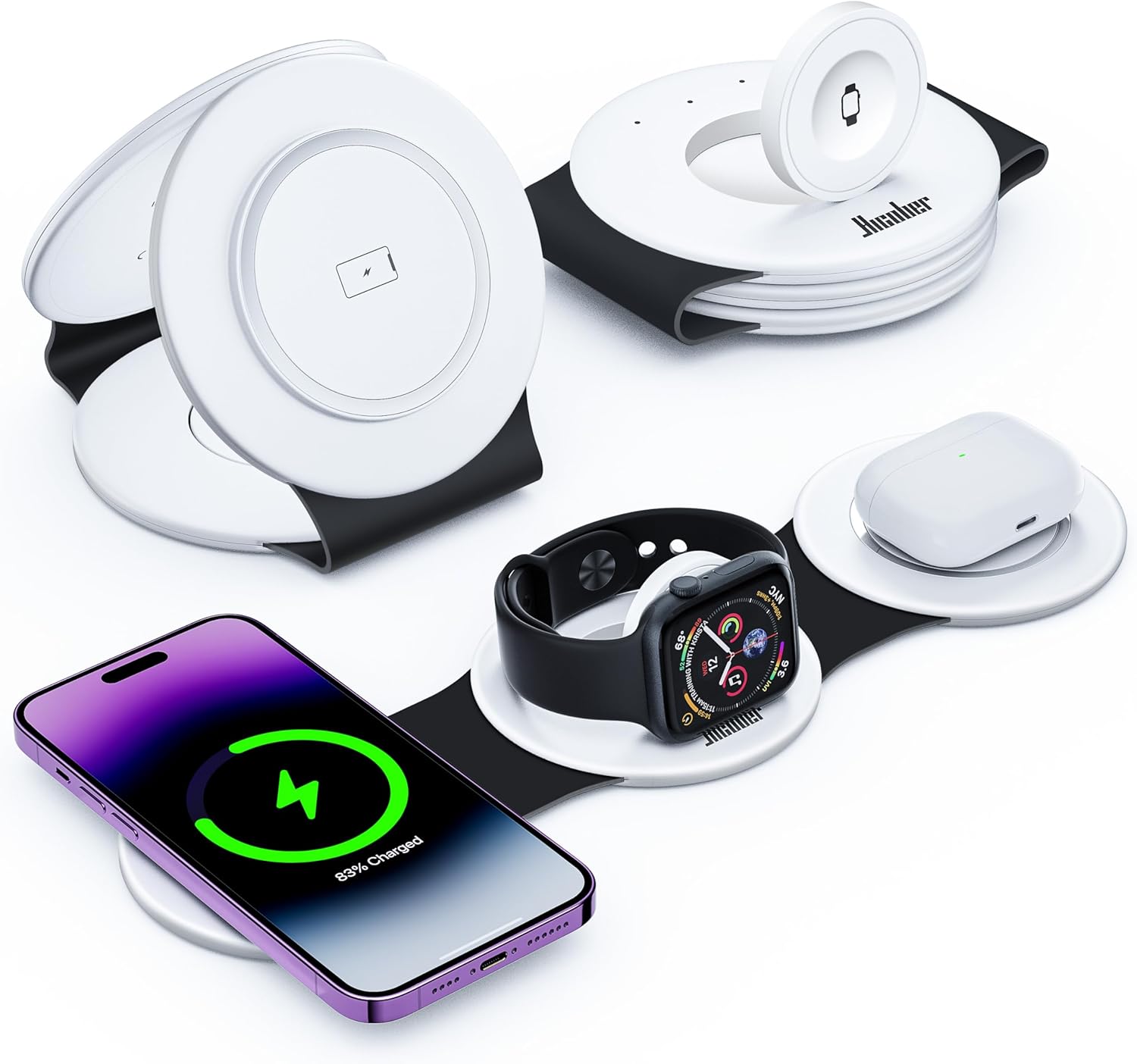 3 in 1 Charging Station for Apple Multiple Devices, Foldable Travel Wireless Charger 18W for iPhone 16 15 14 13 Pro Max Pl...