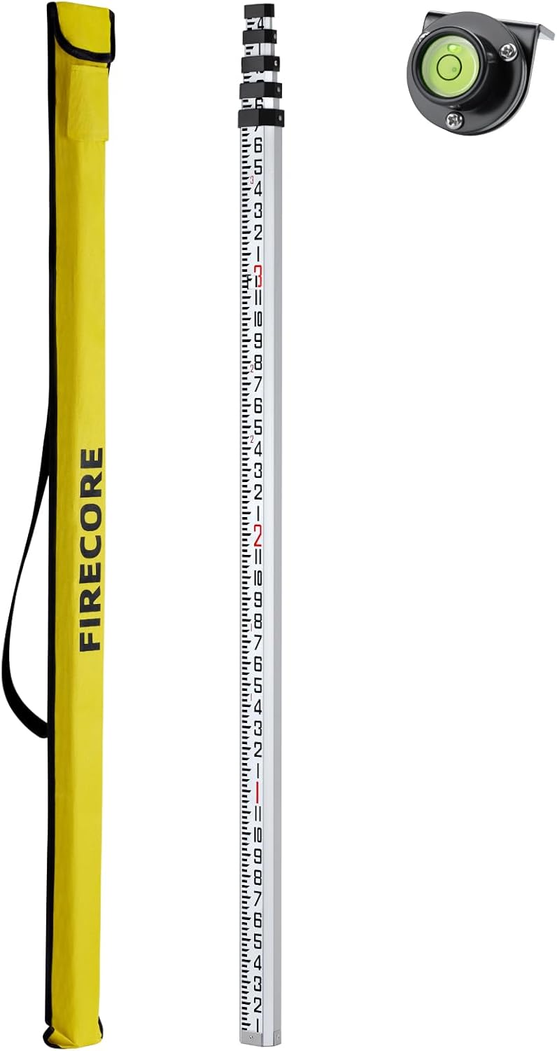 Firecore 16-Foot Aluminum Grade Rod - 10ths, 5 Sections Telescopic with Bubble Level-FLR500B