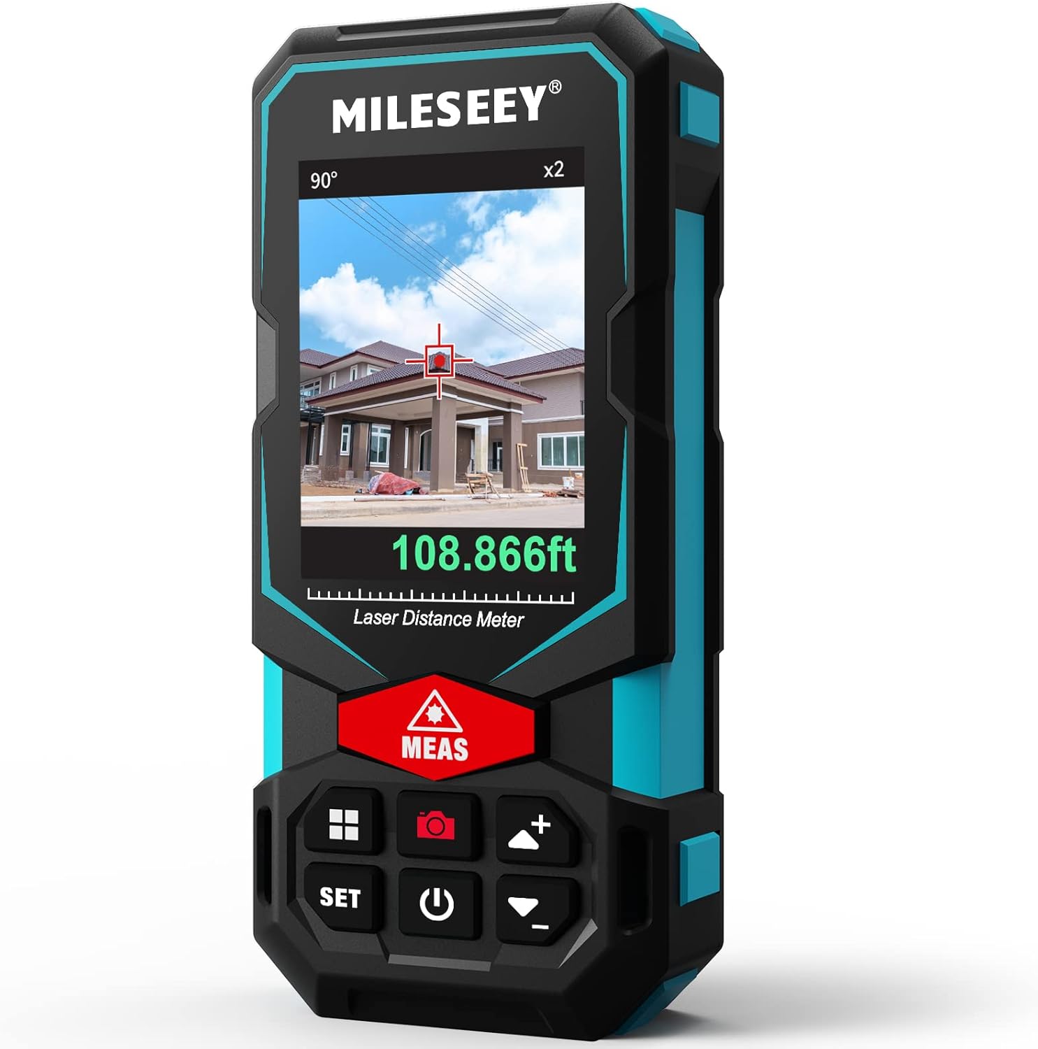 MILESEEY 330Ft Outdoor Laser Measure with Camera Viewfinder, Includes Adjustable Aluminum Tripod with Portable Handle and ...