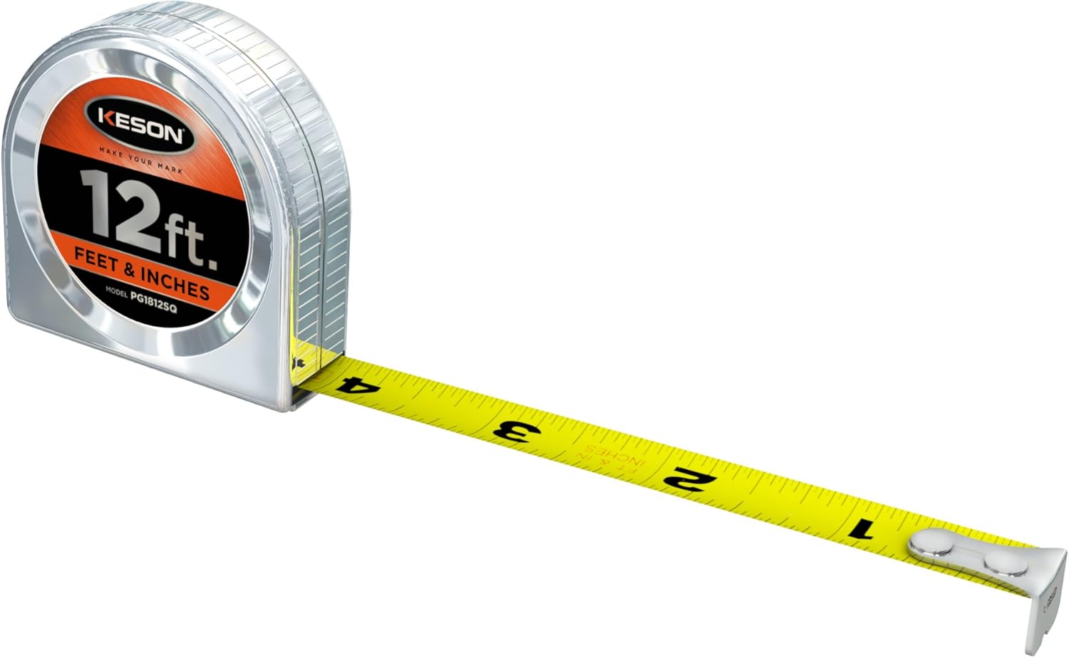 Keson PG1812SQ Short Tape Measure with Arch and Nylon Coated Steel Blade (Graduations: ft., in, 1/8), 12-Foot X 5/8-Inch