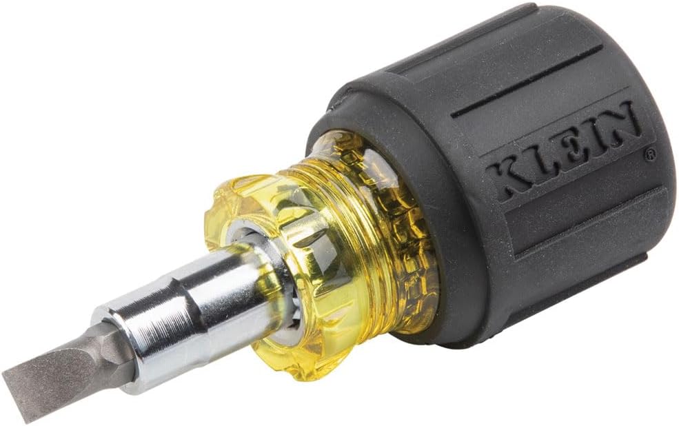 Klein Tools 32561 Multi-Bit Screwdriver / Nut Driver, 6-in-1 Stubby Screwdriver with 2 Phillips, 2 Slotted, 2 Nut Drivers