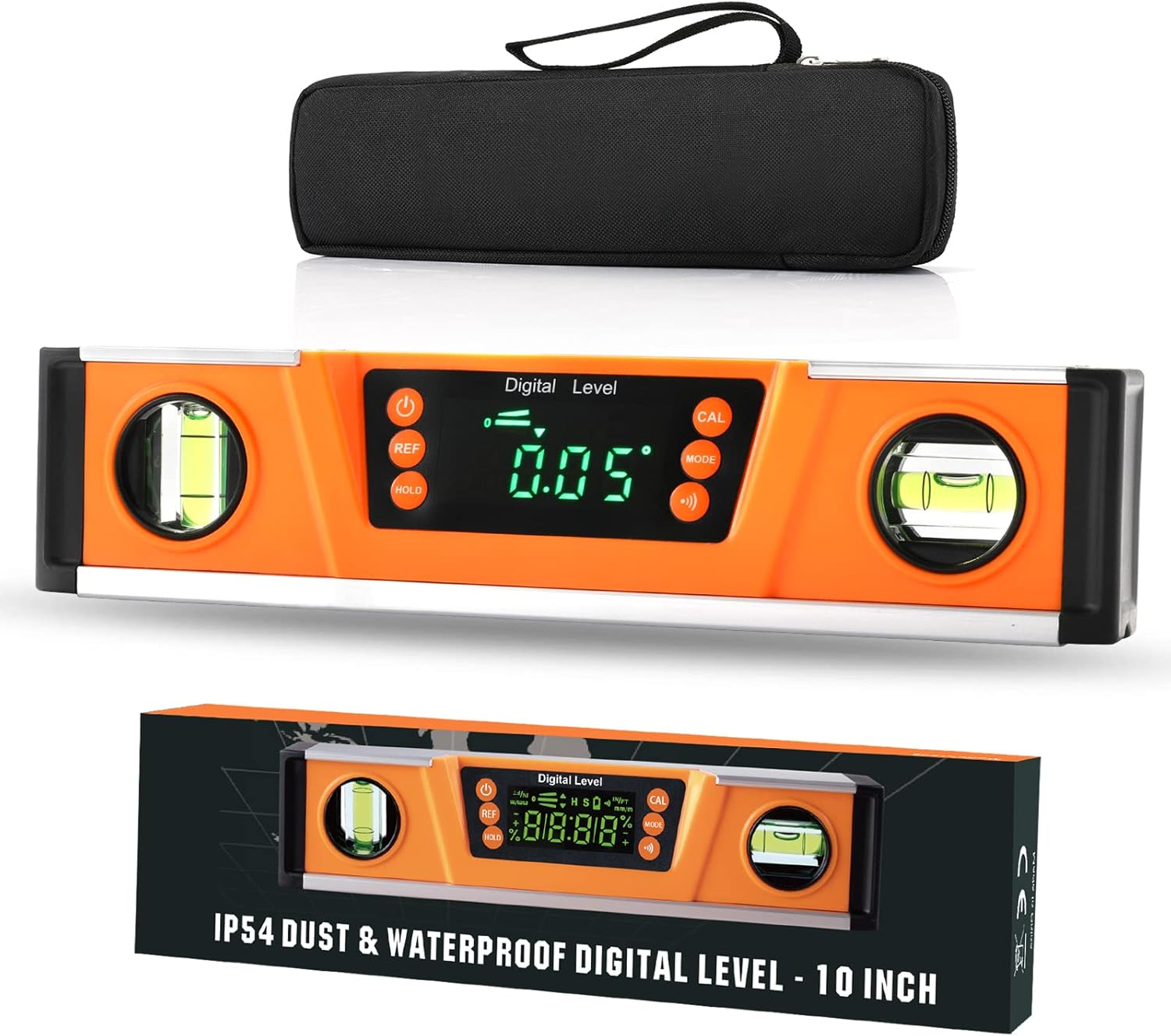 10-Inch Digital Torpedo Level and Protractor | Neodymium Magnets | Bright LED Display | V-GROOVE MAGNETIC BASE | IP54 Dus...