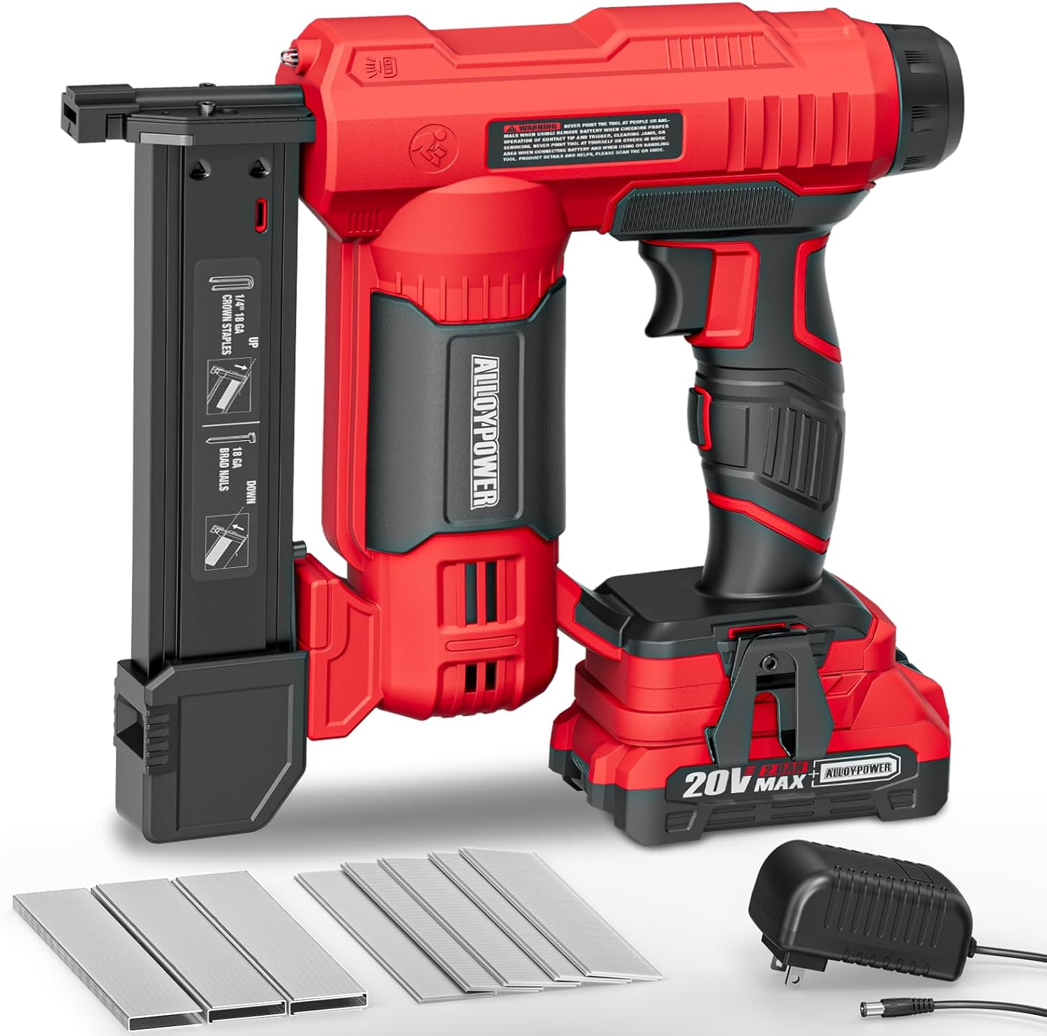 ALLOYPOWER 18 Gauge Nail Gun Battery Powered, 2 in 1 Cordless Brad Nailer/Electric Stapler with 2.0Ah Battery and Charger,...