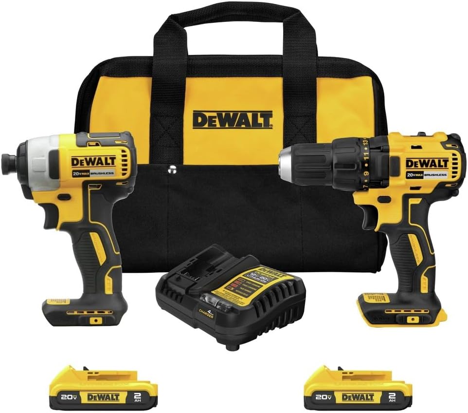 DEWALT 20V MAX Cordless Drill, Impact Driver, 2-Tool Power Tool Combo Kit, Brushless Power Tool Set with 2 Batteries and C...
