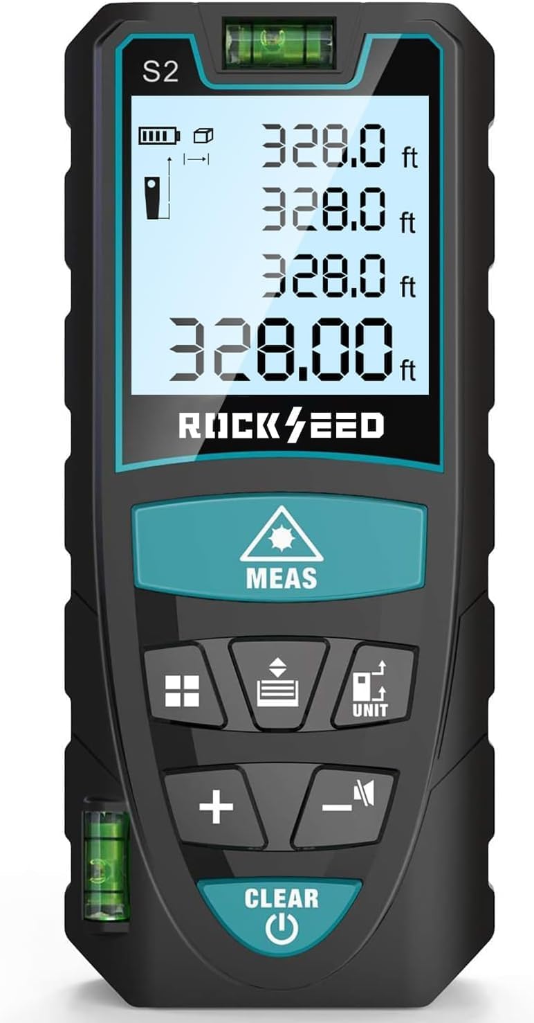 Laser Measure 50M/165ft,RockSeed Digital Laser Distance Meter with 2 Bubble Levels,Portable M/in/Ft Unit Switching Backlit...